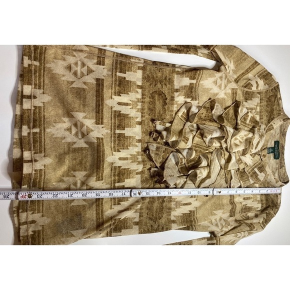 Lauren Ralph Lauren Semi Sheer Aztec Print Ruffle Long Sleeve Top - Picture 8 of 10